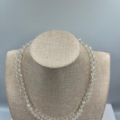 VTG Clear Faceted Beaded Double Strand Necklace Transparent Glass Crystal Look - Thumbnail 2