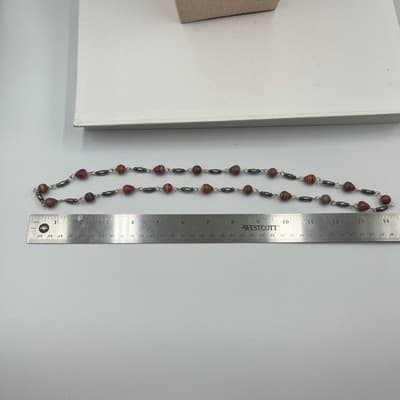 Vintage Multicolor Striped Bead Station Necklace Long Chain Boho Retro Statement - Thumbnail 6