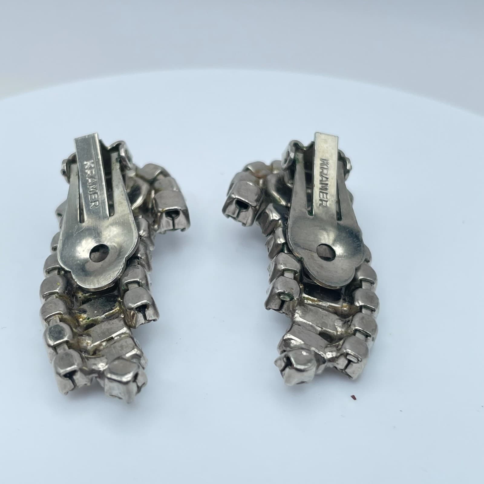 Vintage 90s Kramer Clear Rhinestone Dangle Earrings Silver Tone Women's Jewelry - Thumbnail 4