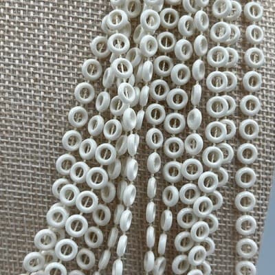 Vintage Multi Strand White Beaded Necklace Disc Ring Beads Layered Statement - Thumbnail 4