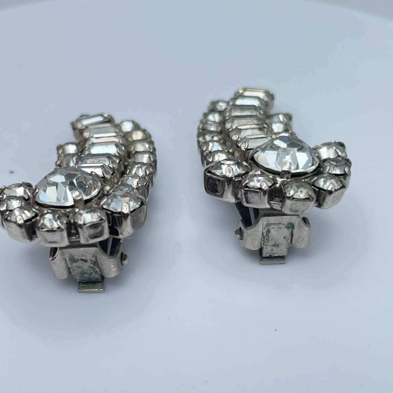 Vintage 90s Kramer Clear Rhinestone Dangle Earrings Silver Tone Women's Jewelry - Thumbnail 7