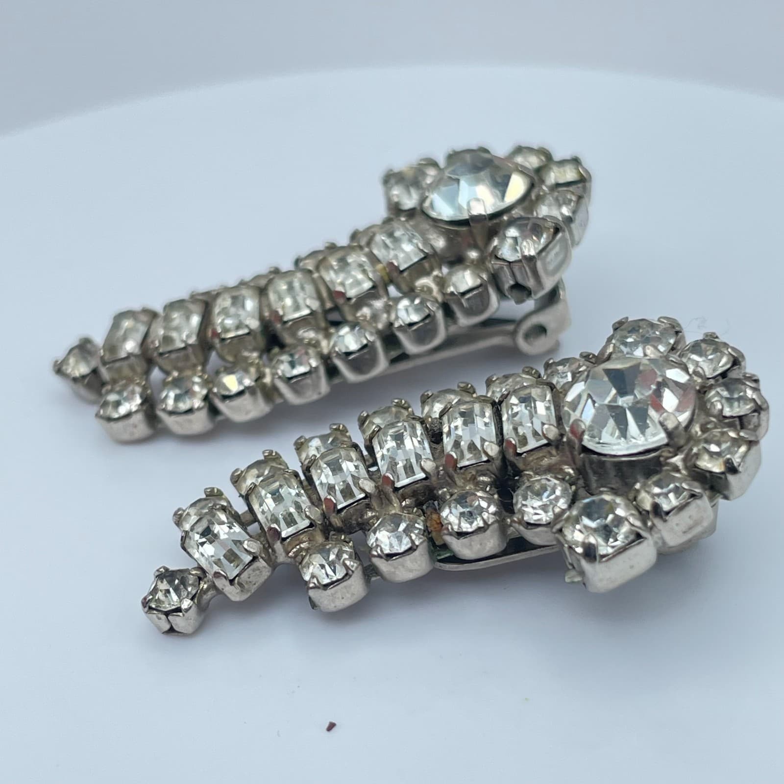 Vintage 90s Kramer Clear Rhinestone Dangle Earrings Silver Tone Women's Jewelry - Thumbnail 6
