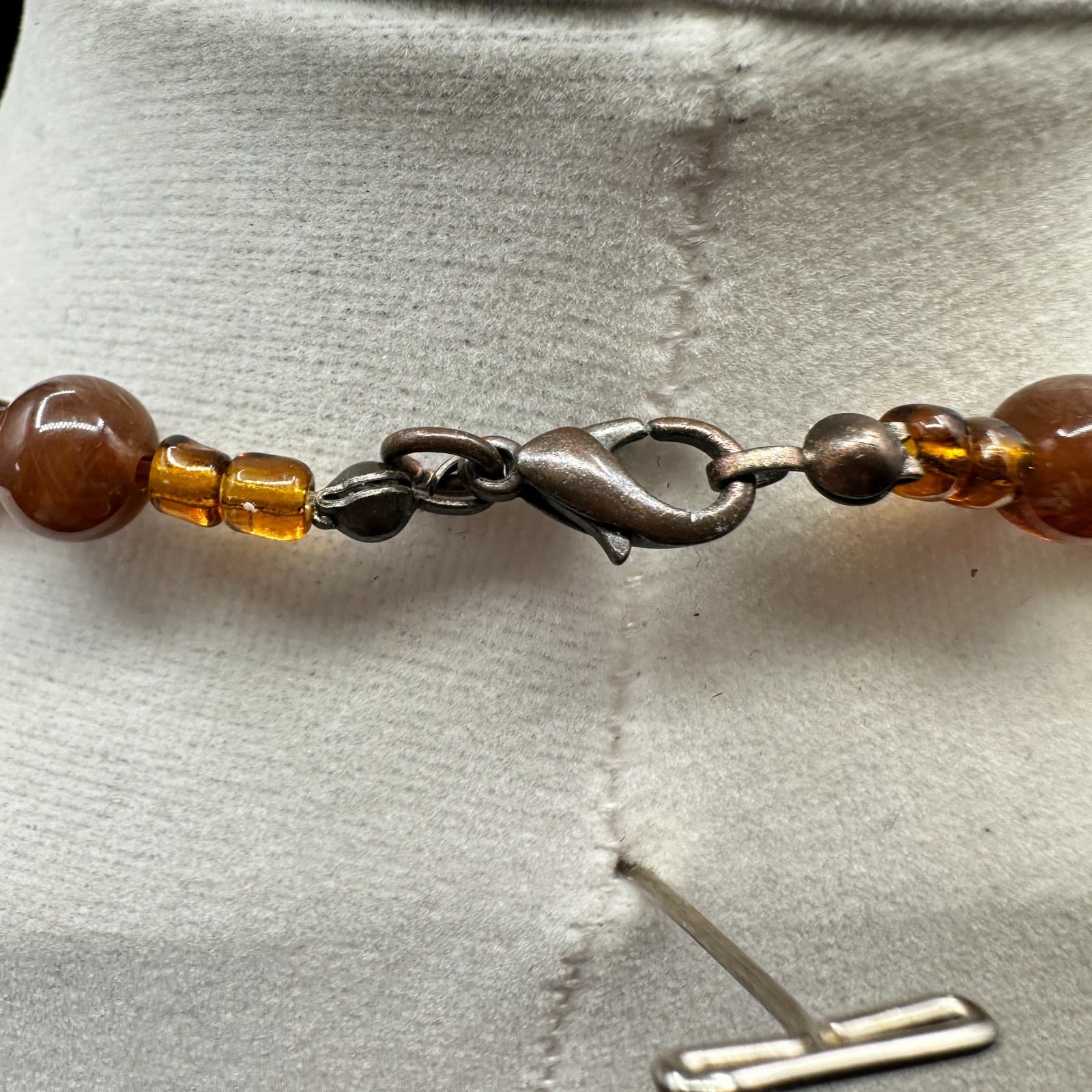 Vintage 90s Brown Swirl Lucite Beaded Necklace Chunky Dark Amber Glass Spacers - Thumbnail 8