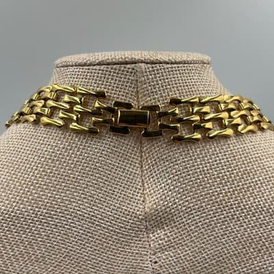 Vintage Gold Tone Multi Strand Link Necklace Enamel Geometric Center Statement - Thumbnail 6