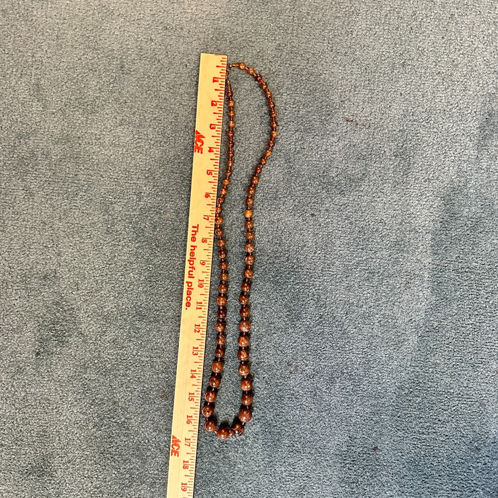 Vintage 90s Brown Swirl Lucite Beaded Necklace Chunky Dark Amber Glass Spacers - Thumbnail 9