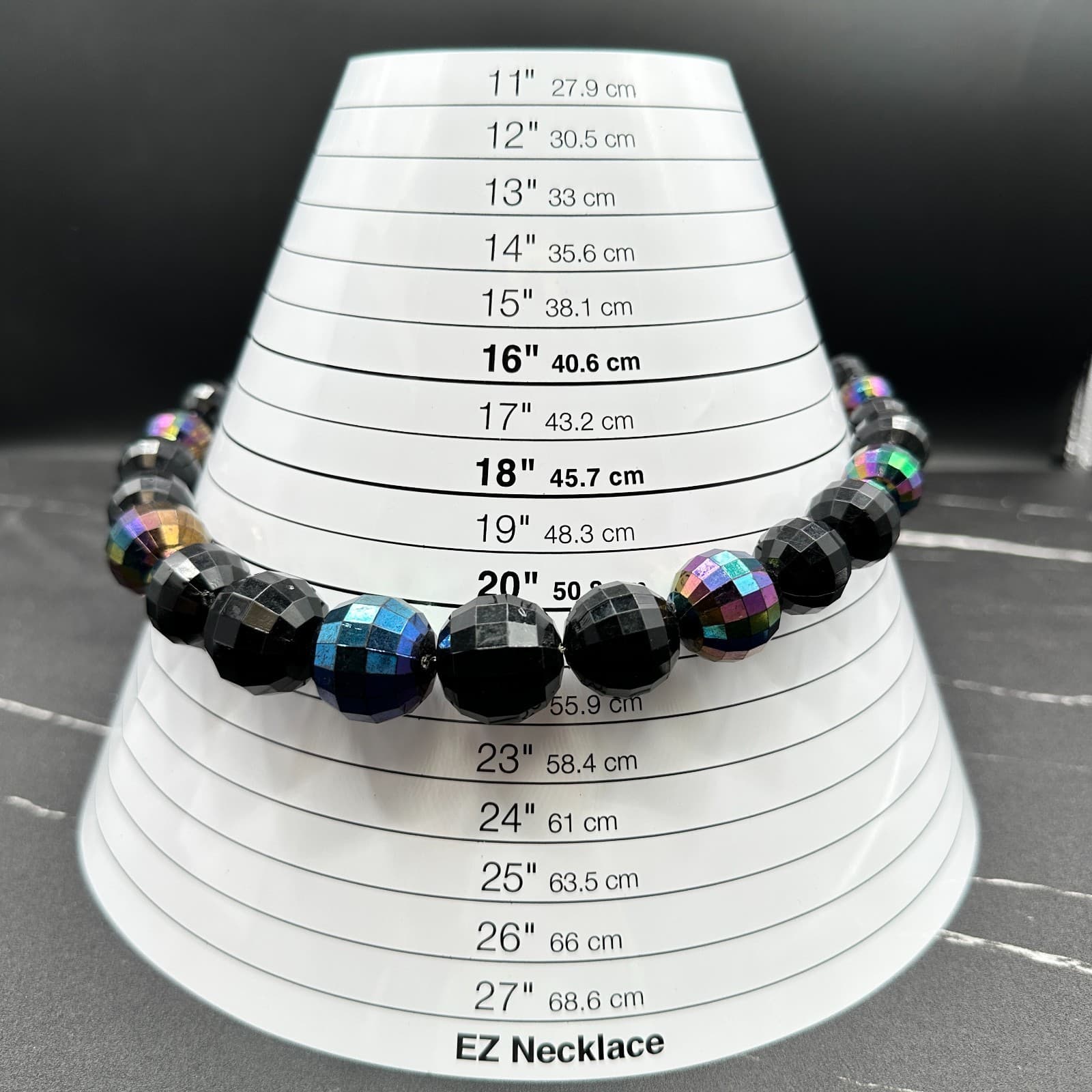 Vintage Faceted Black Iridescent AB Bead Necklace Choker Statement 22 in - Thumbnail 2