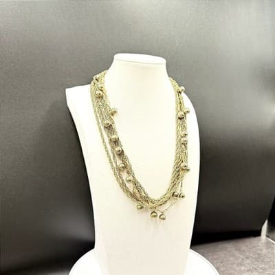 Vintage Gold Tone Multi-Chain Necklace Round Bead Dangle Statement - Thumbnail 3