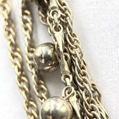 Vintage Gold Tone Multi-Chain Necklace Round Bead Dangle Statement - Thumbnail 6