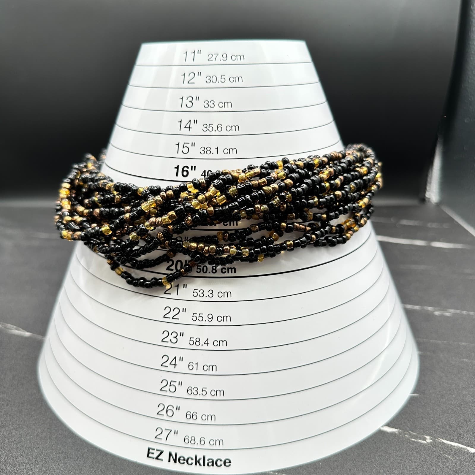 VTG Multi Strand Seed Bead Necklace Choker Black Gold Bronze Statement Jewelry - Thumbnail 2