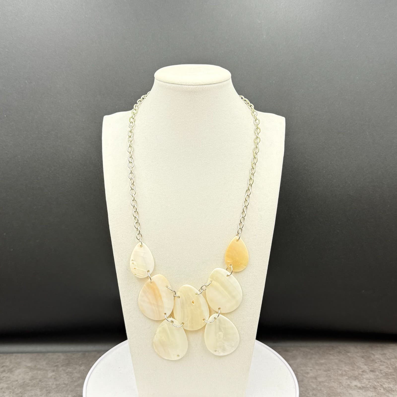Vintage Cream Mother of Pearl Teardrop Bib Necklace Boho Statement - Image 1