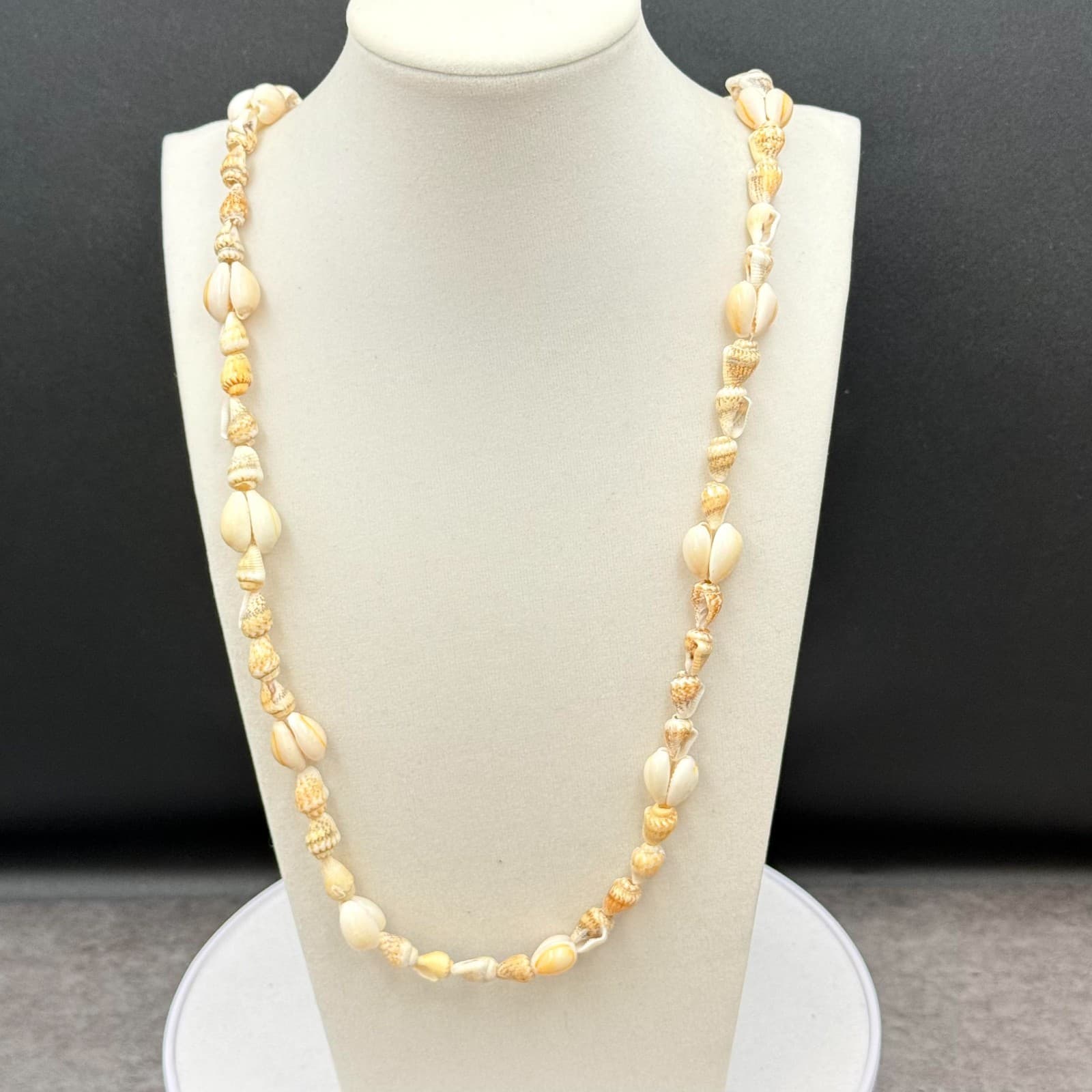 Vintage Cream Natural Shell Mixed Bead Necklace Beach Boho Surfer Style - Image 1
