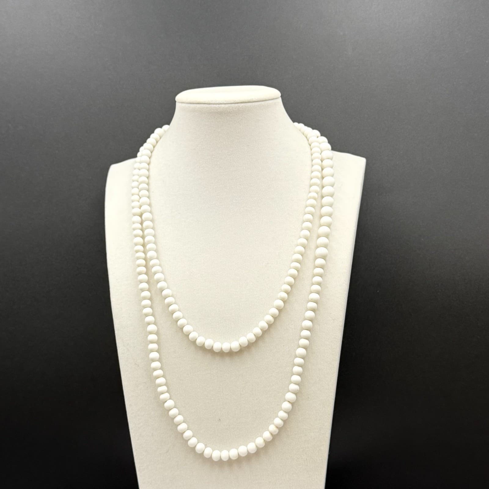 Vintage White Beaded Long Strand Necklace Minimalist Layering Piece - Image 1