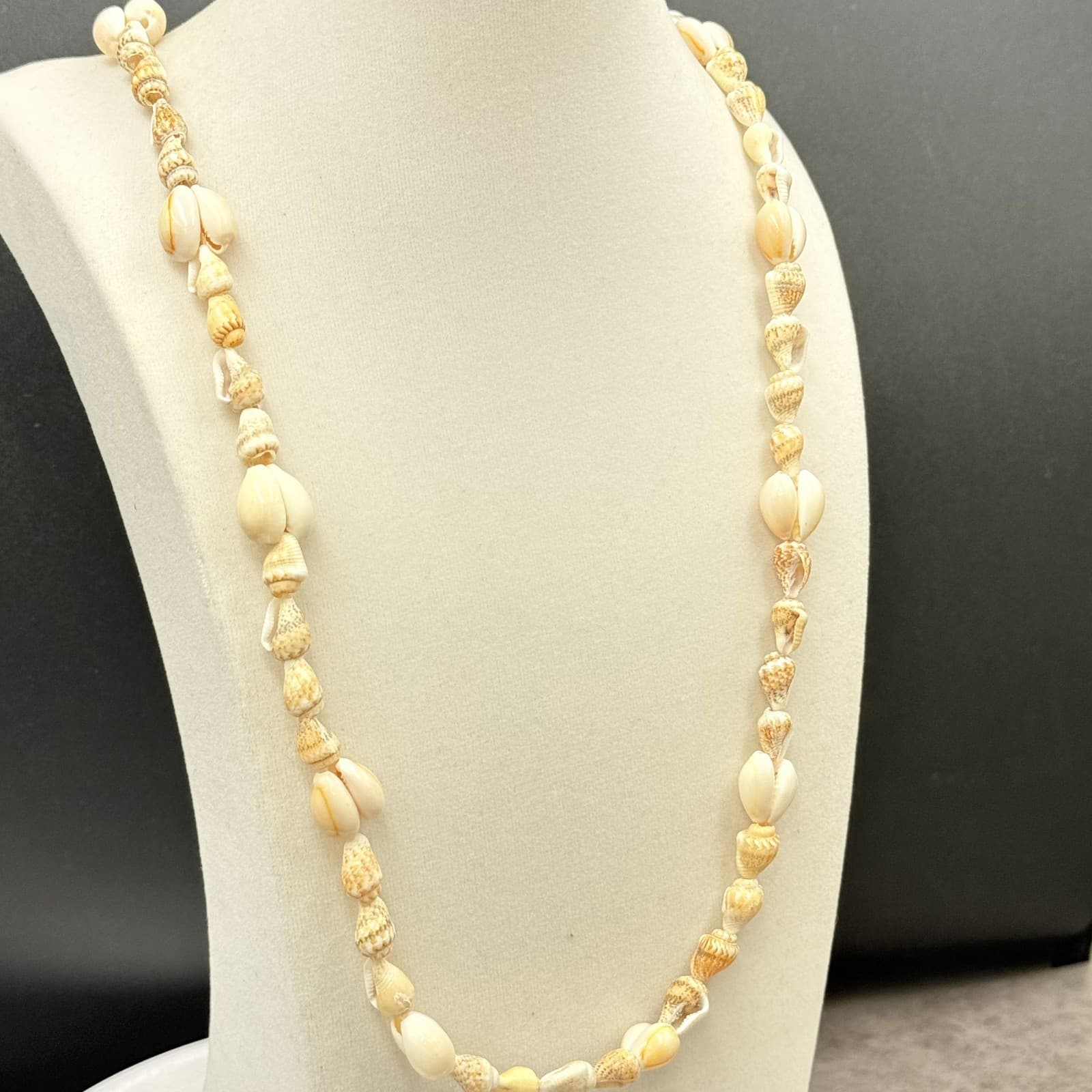 Vintage Cream Natural Shell Mixed Bead Necklace Beach Boho Surfer Style - Thumbnail 7