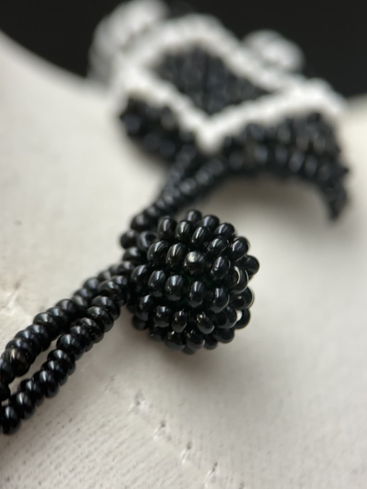 Vintage Black White Seed Bead Multi-Strand Necklace Tribal Boho Statement - Thumbnail 13