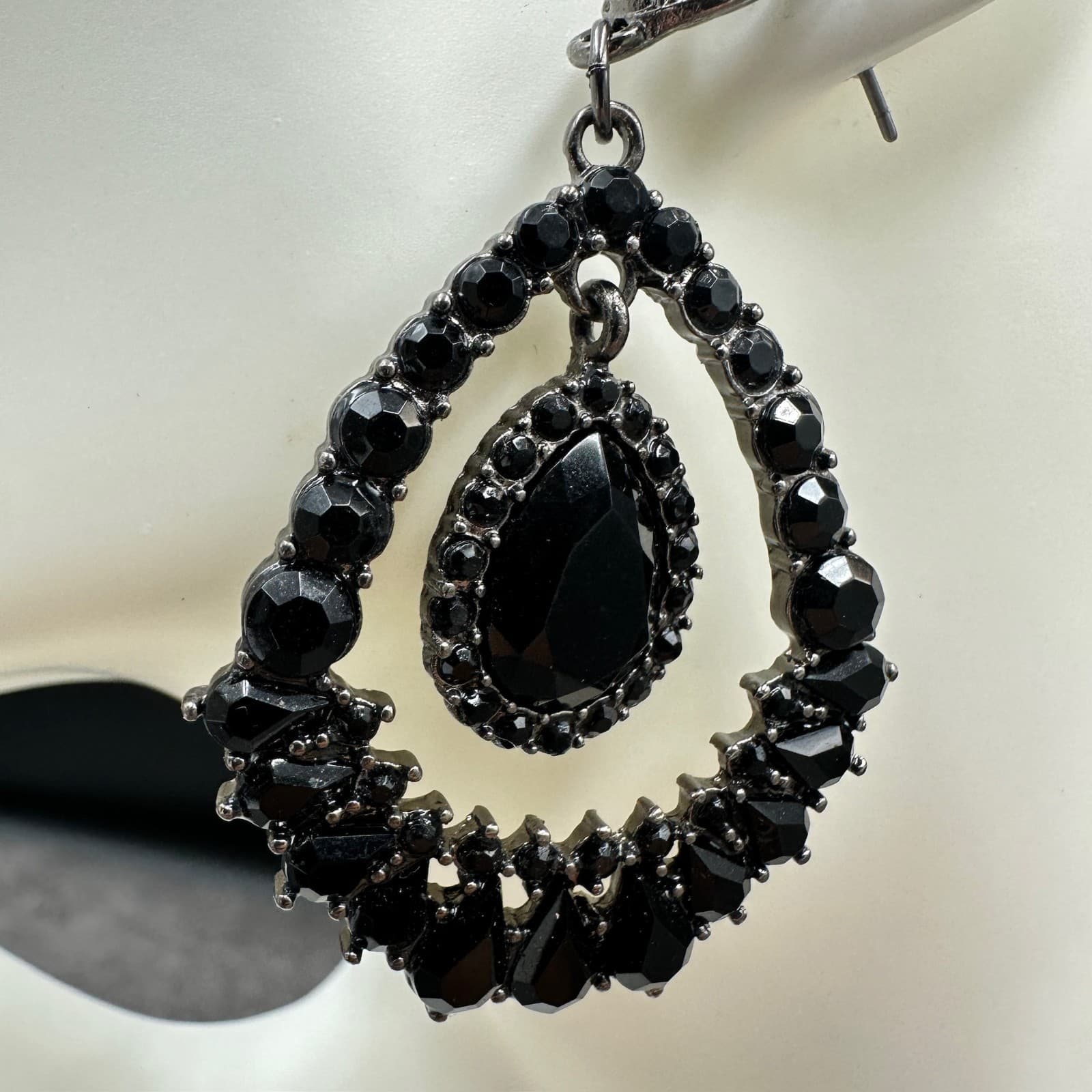 RSVP Black Rhinestone Gunmetal Statement Chandelier Drop Earrings - Thumbnail 3