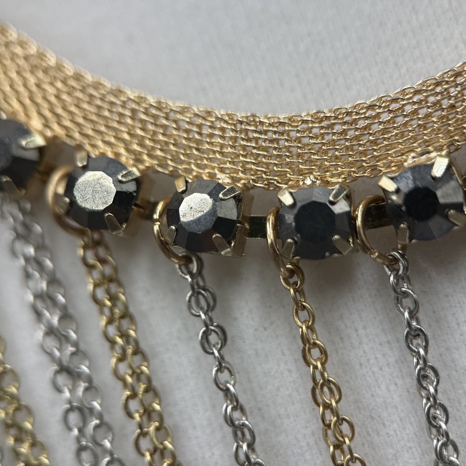 Gold & Silver Multi-Layer Statement Necklace w/ Crystal Accents - Thumbnail 8