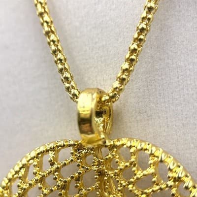 VTG Gold Leaf Filigree Pendant Necklace Boho Statement Chain Y2K Style - Thumbnail 8