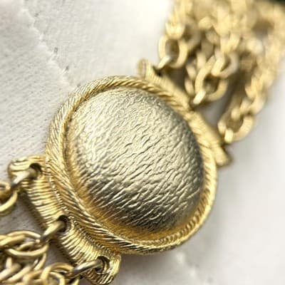 Vintage Gold Tone Multi-Chain Necklace Round Bead Dangle Statement - Thumbnail 7