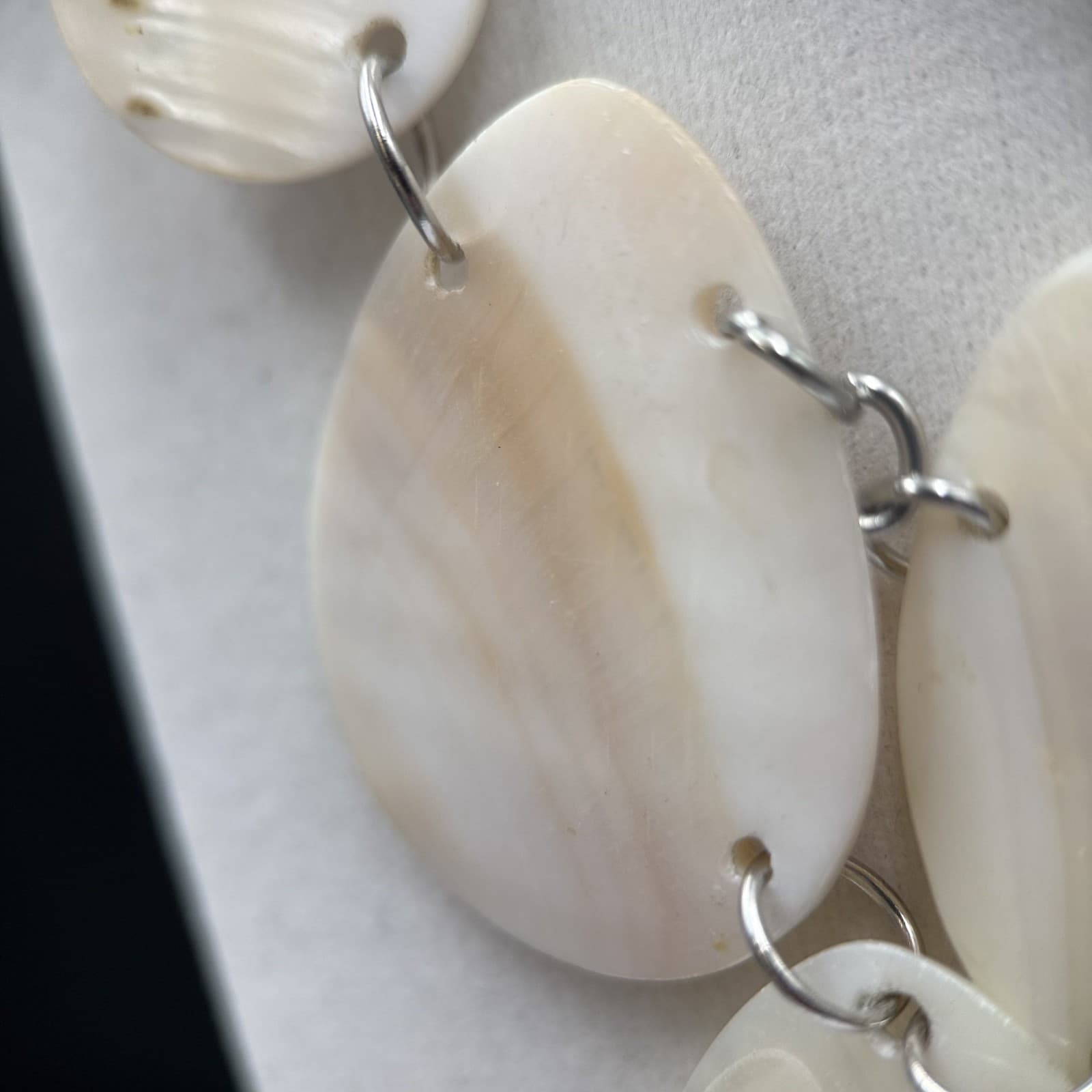 Vintage Cream Mother of Pearl Teardrop Bib Necklace Boho Statement - Thumbnail 13