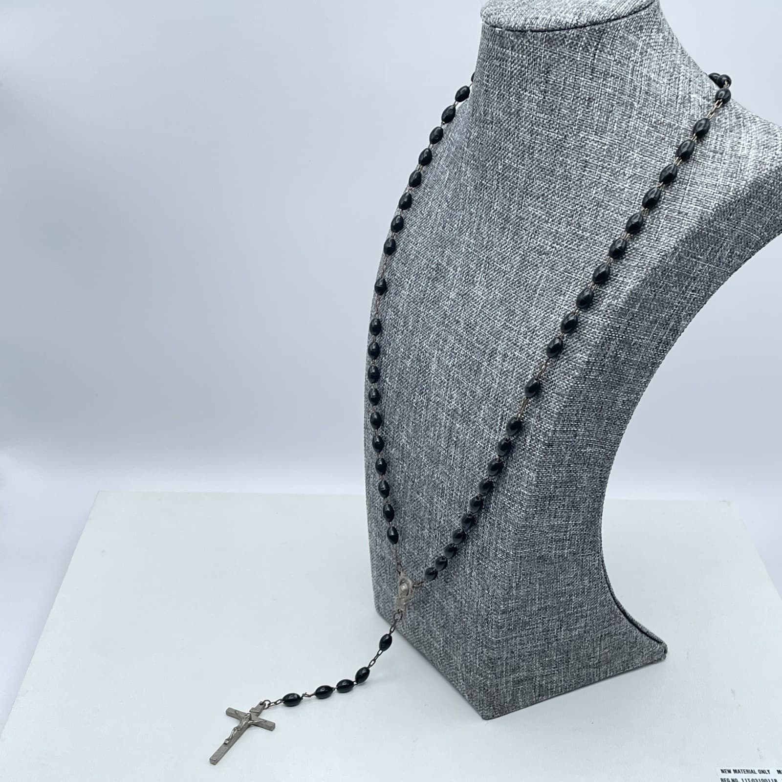 Silver-Tone Black Beads Rosary Crucifix Miraculous Medal Pendant "Inri" Necklace - Thumbnail 8