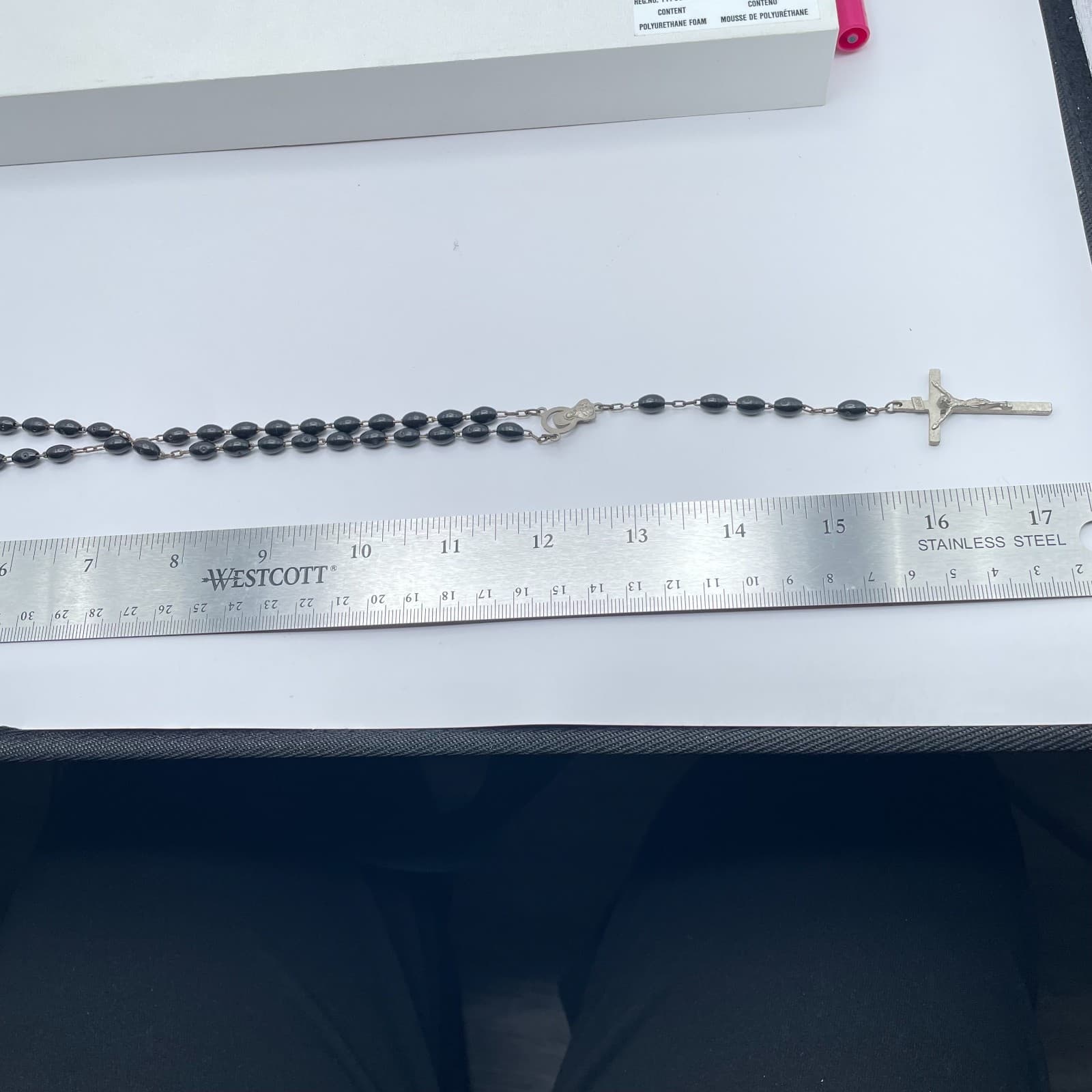 Silver-Tone Black Beads Rosary Crucifix Miraculous Medal Pendant "Inri" Necklace - Thumbnail 11