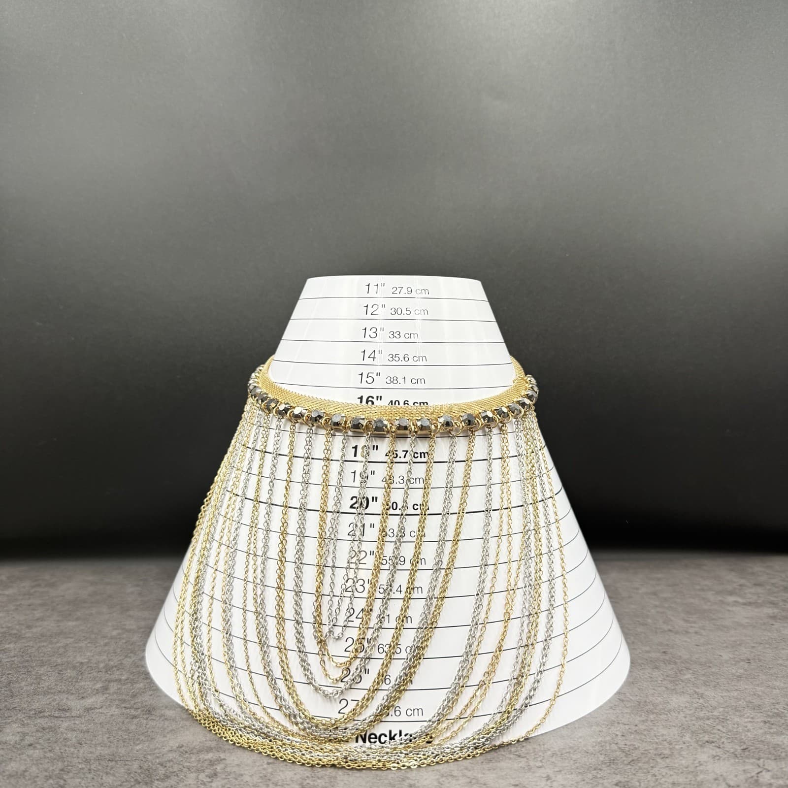 Gold & Silver Multi-Layer Statement Necklace w/ Crystal Accents - Thumbnail 12