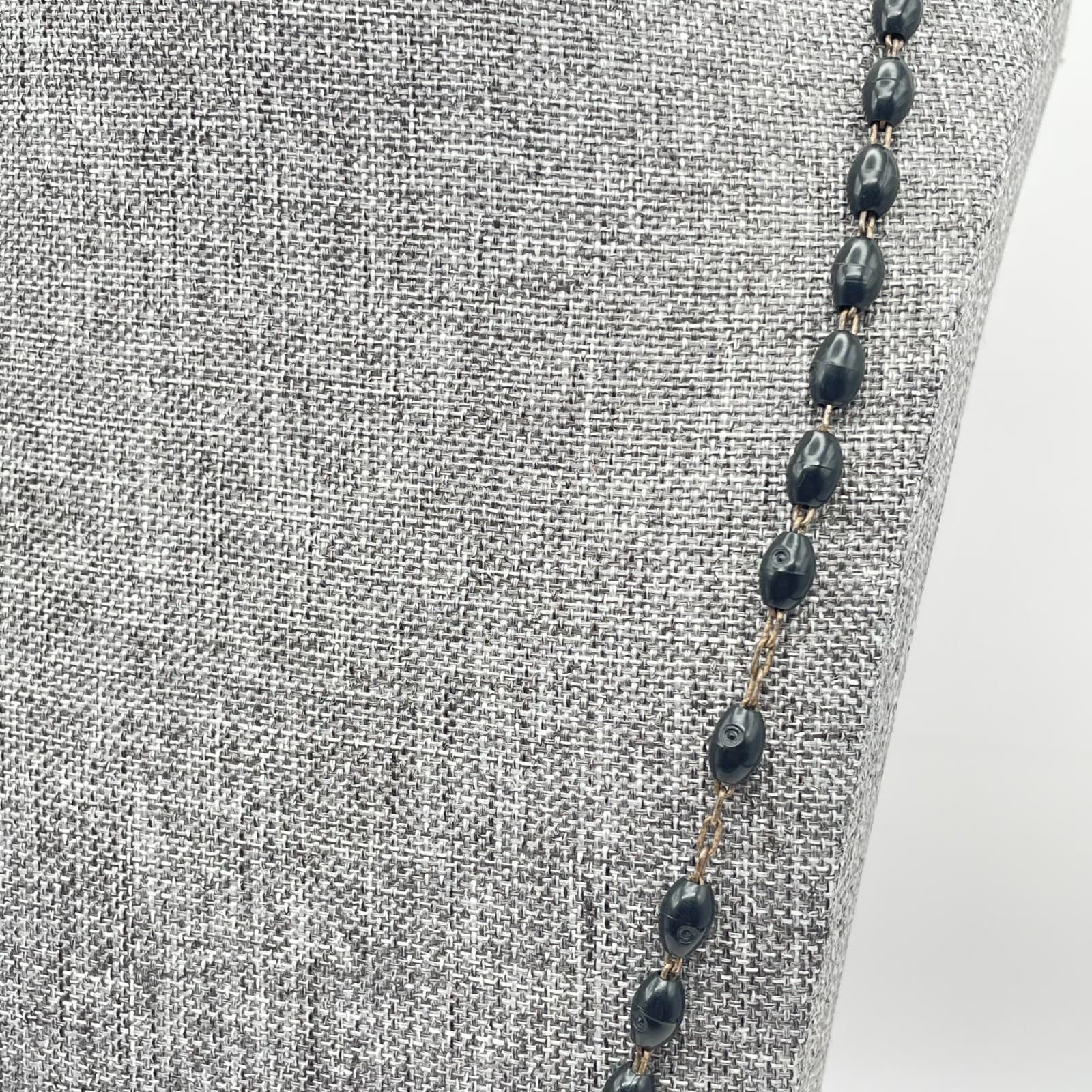 Silver-Tone Black Beads Rosary Crucifix Miraculous Medal Pendant "Inri" Necklace - Thumbnail 7