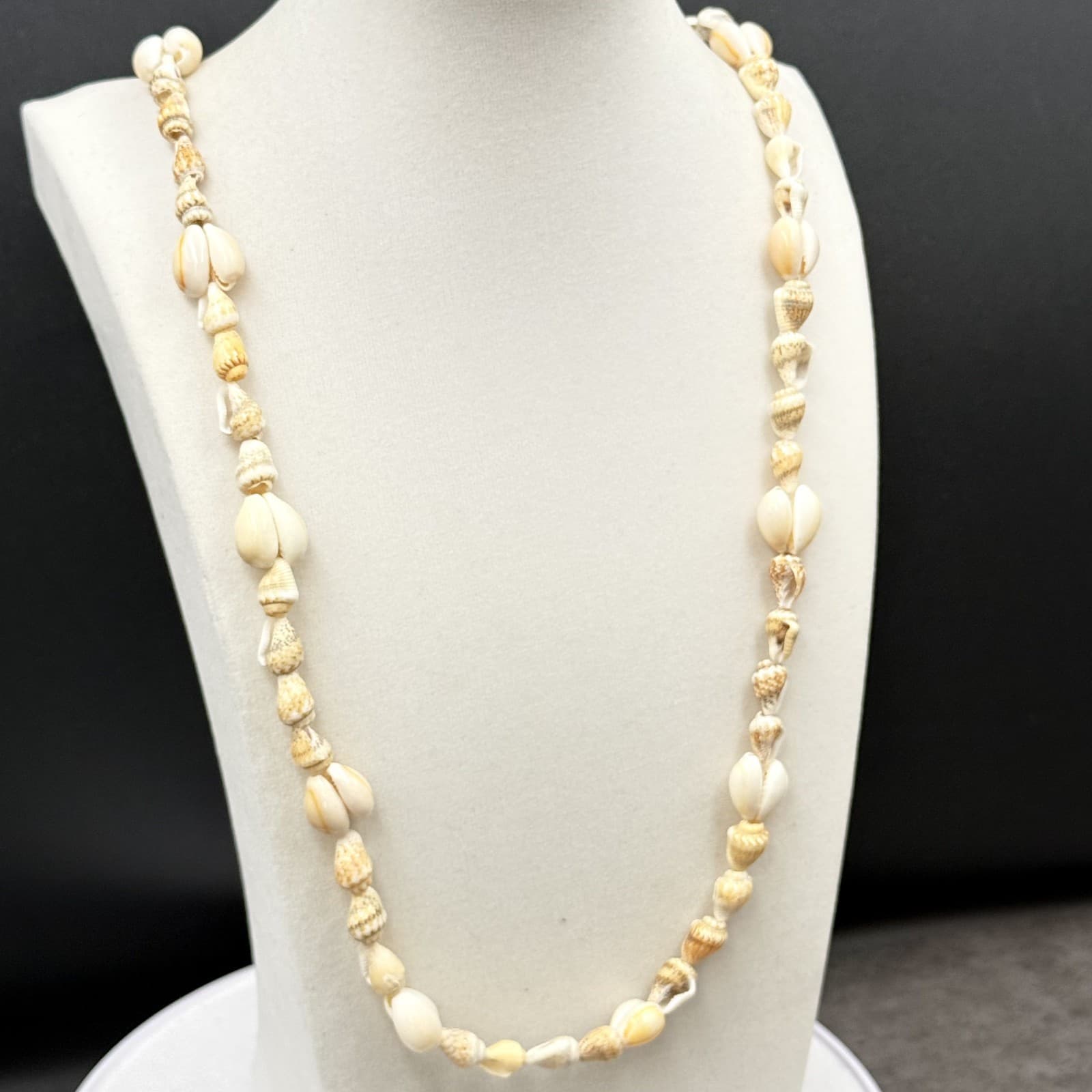 Vintage Cream Natural Shell Mixed Bead Necklace Beach Boho Surfer Style - Thumbnail 6