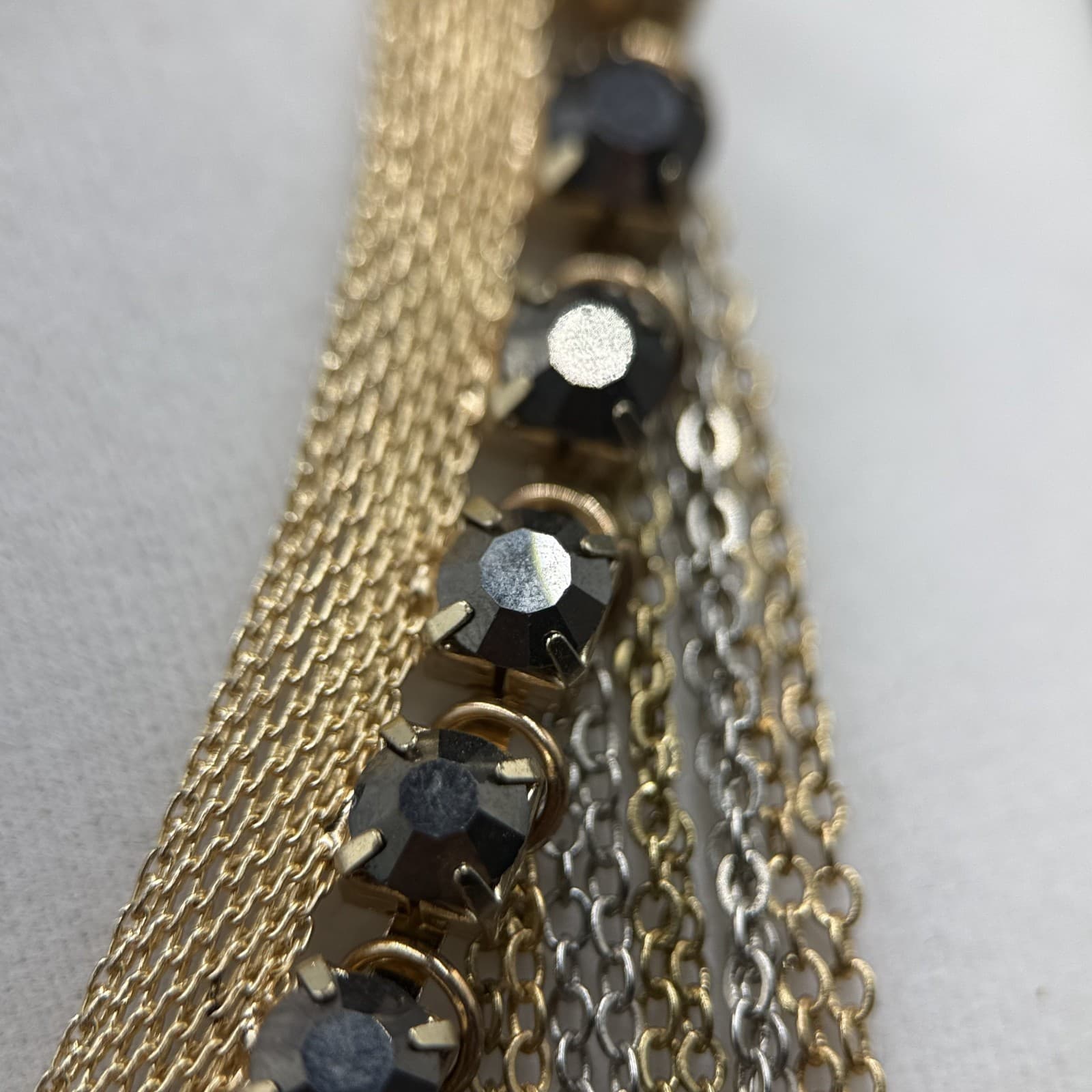 Gold & Silver Multi-Layer Statement Necklace w/ Crystal Accents - Thumbnail 9