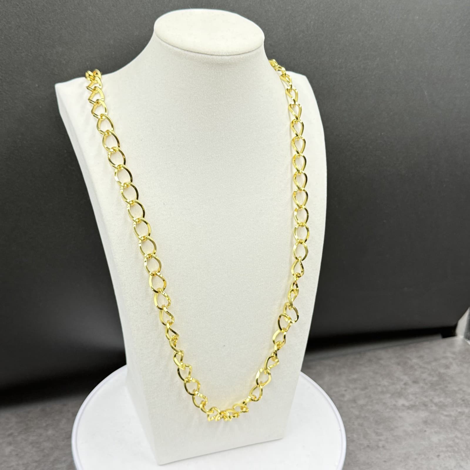 Vintage Gold-Tone Oval Link Chain Necklace Chunky Statement Stainless Steel - Thumbnail 6