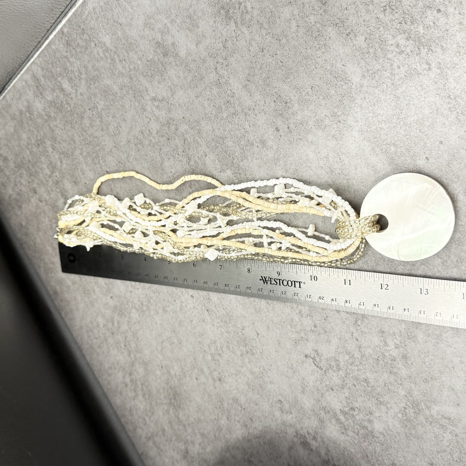 Vintage Cream Shell Disc Multi-Strand Bead Necklace Boho Statement - Thumbnail 12