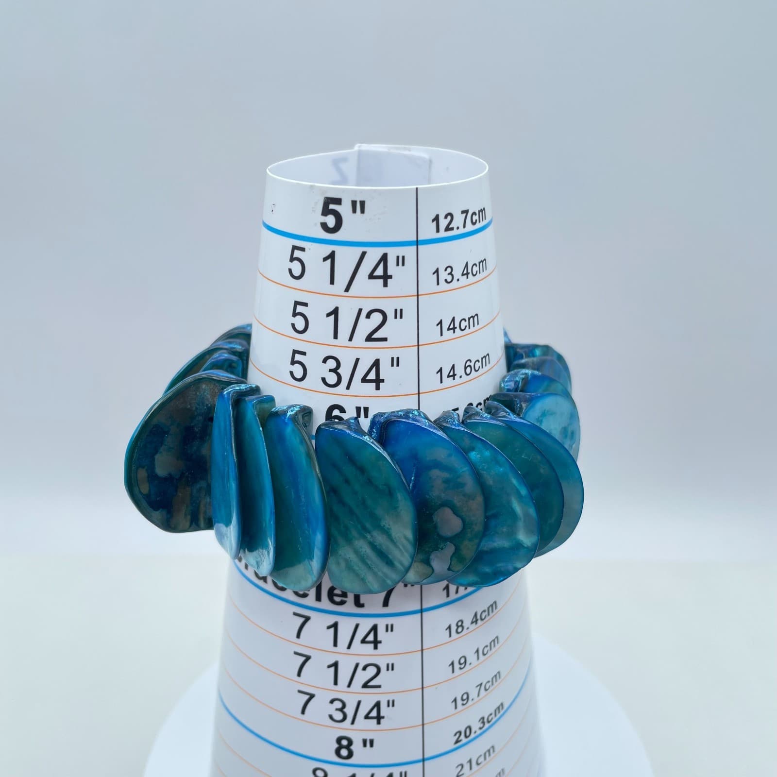 Nautical-Themed Elastic Cord Blue Iridescent Abalone Shell Tile Stretch Bracelet - Thumbnail 2