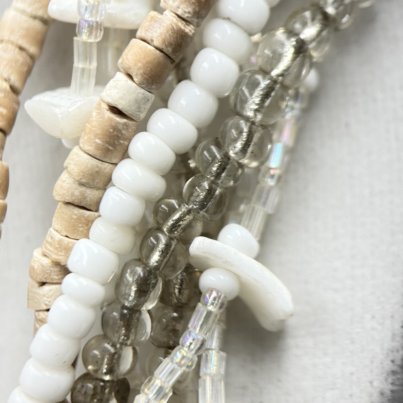 Vintage Cream Shell Disc Multi-Strand Bead Necklace Boho Statement - Thumbnail 10