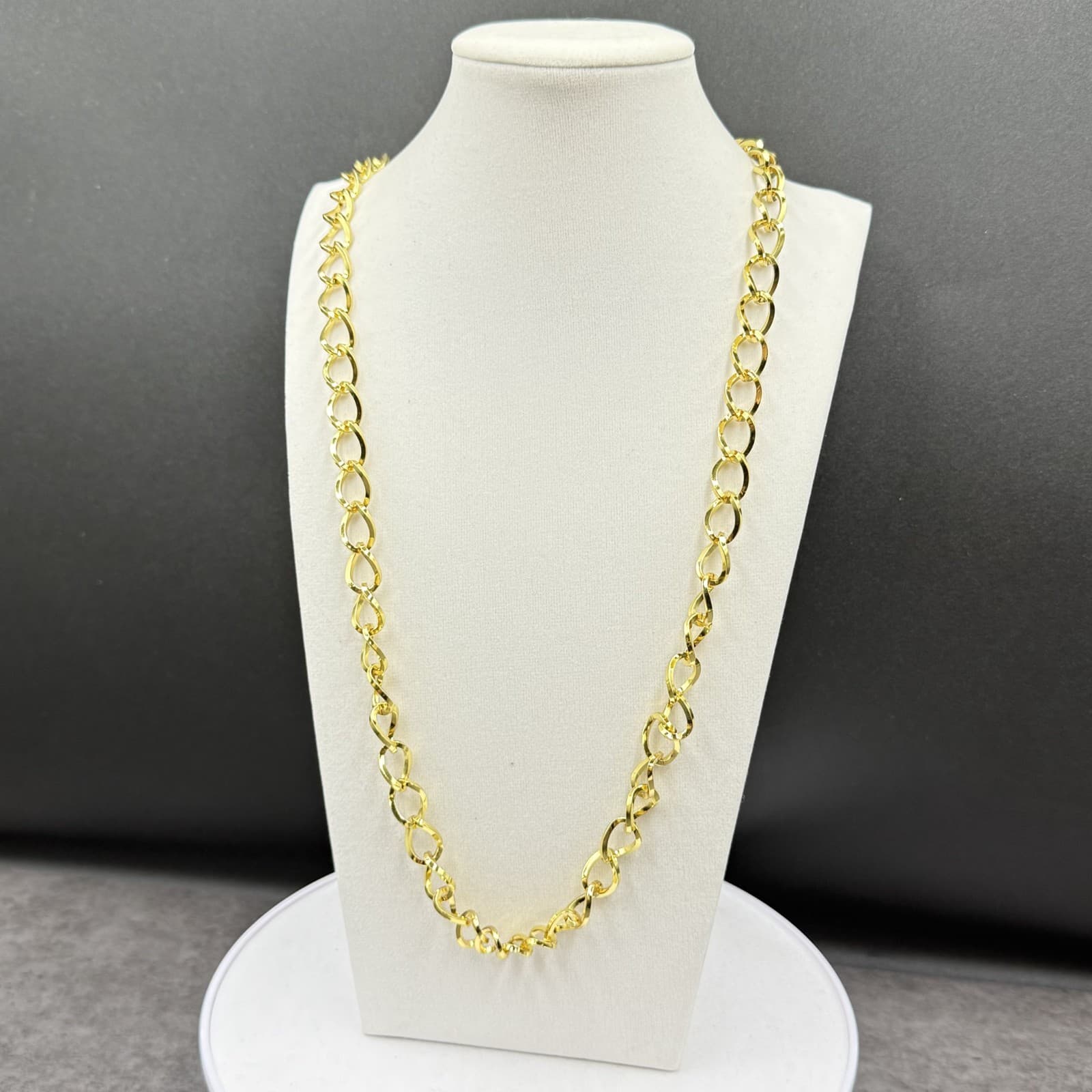 Vintage Gold-Tone Oval Link Chain Necklace Chunky Statement Stainless Steel - Thumbnail 4