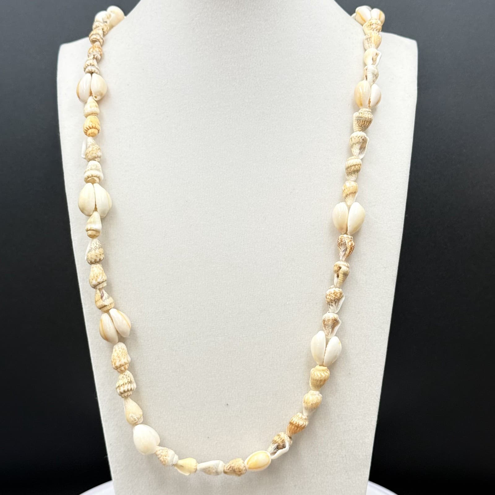 Vintage Cream Natural Shell Mixed Bead Necklace Beach Boho Surfer Style - Thumbnail 5