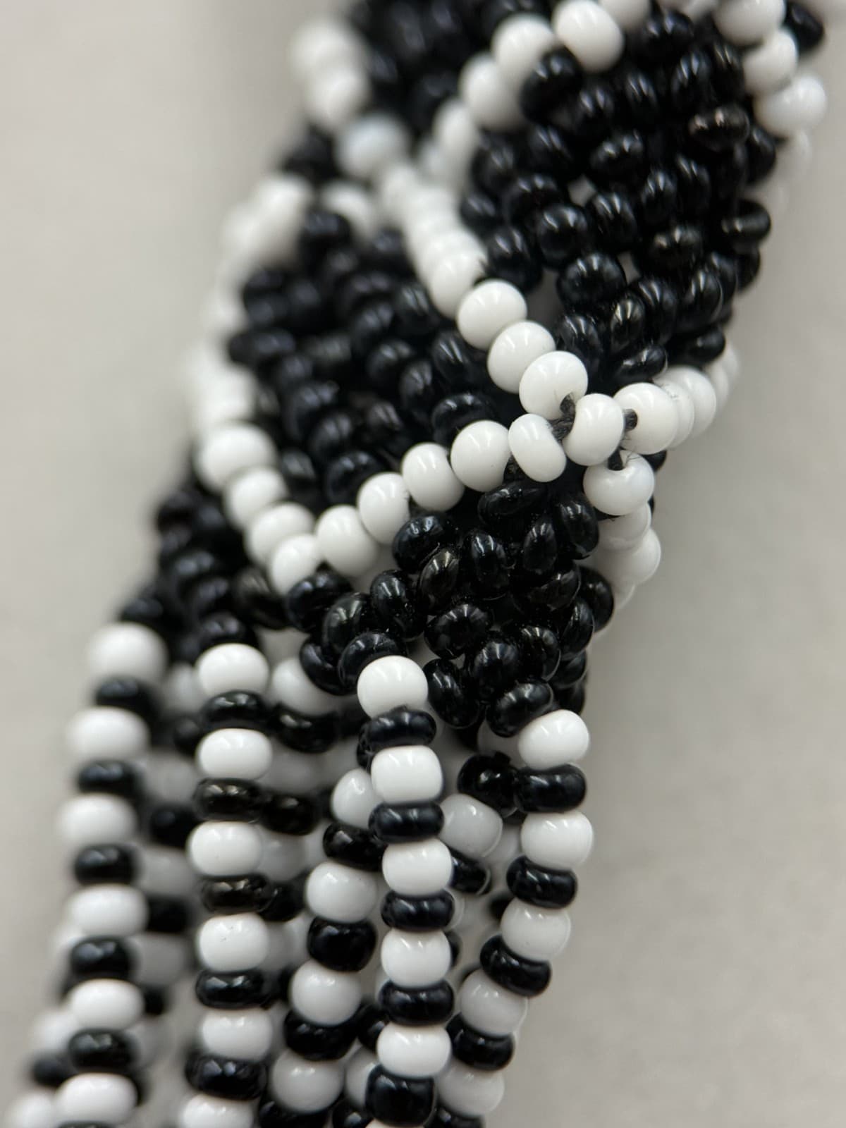 Vintage Black White Seed Bead Multi-Strand Necklace Tribal Boho Statement - Thumbnail 11