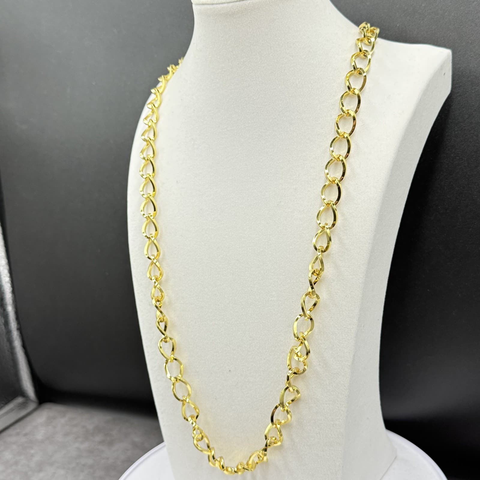 Vintage Gold-Tone Oval Link Chain Necklace Chunky Statement Stainless Steel - Thumbnail 7