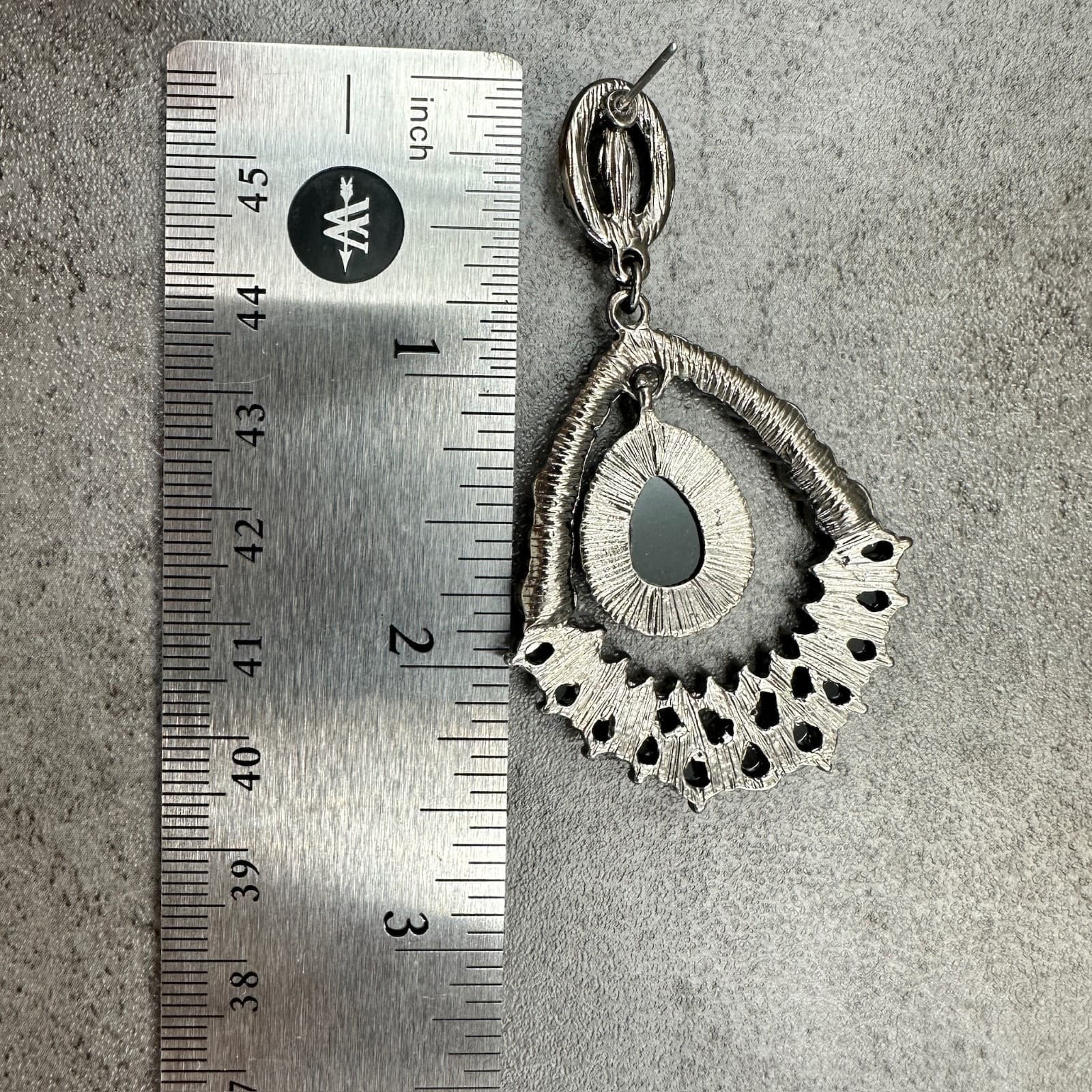 RSVP Black Rhinestone Gunmetal Statement Chandelier Drop Earrings - Thumbnail 8