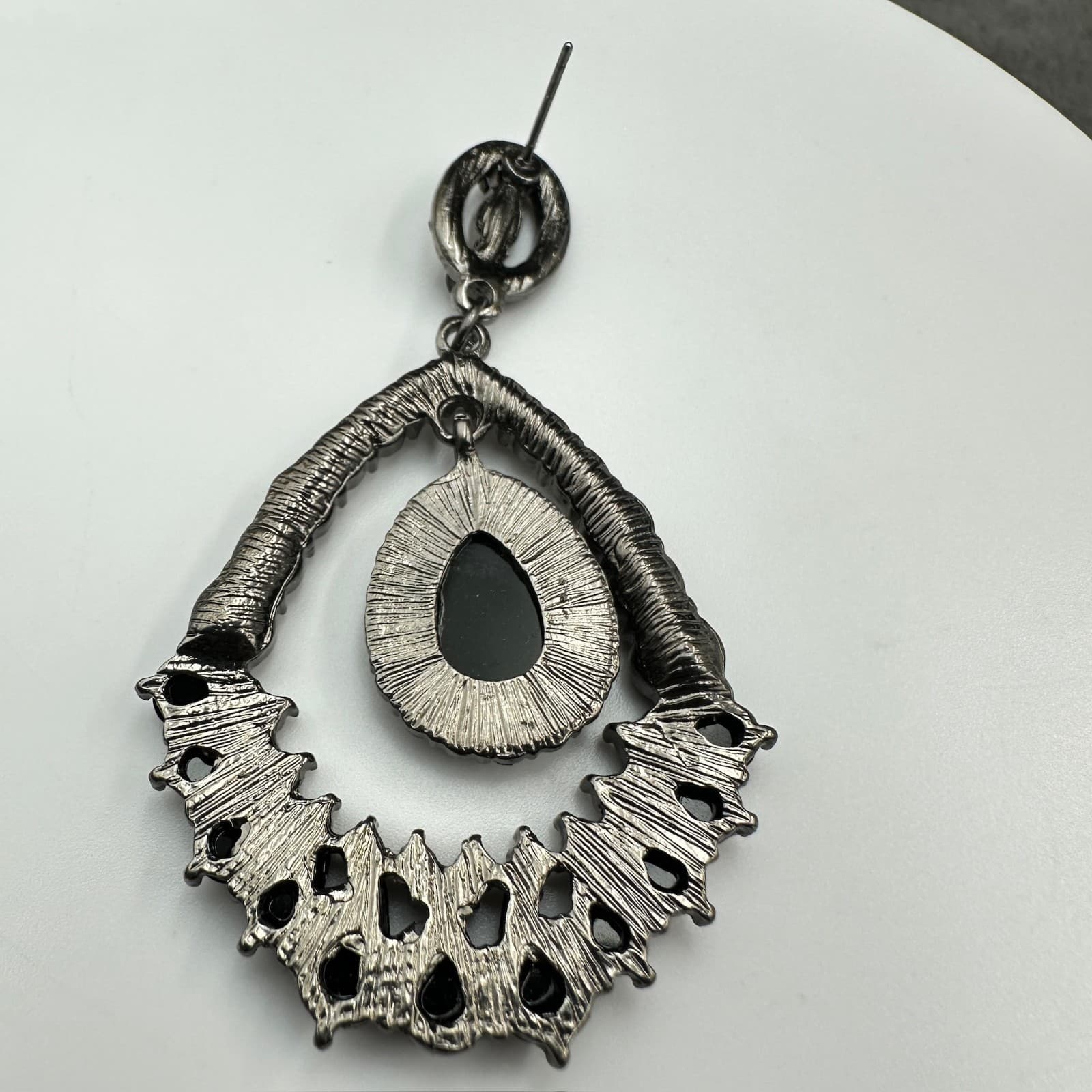 RSVP Black Rhinestone Gunmetal Statement Chandelier Drop Earrings - Thumbnail 7