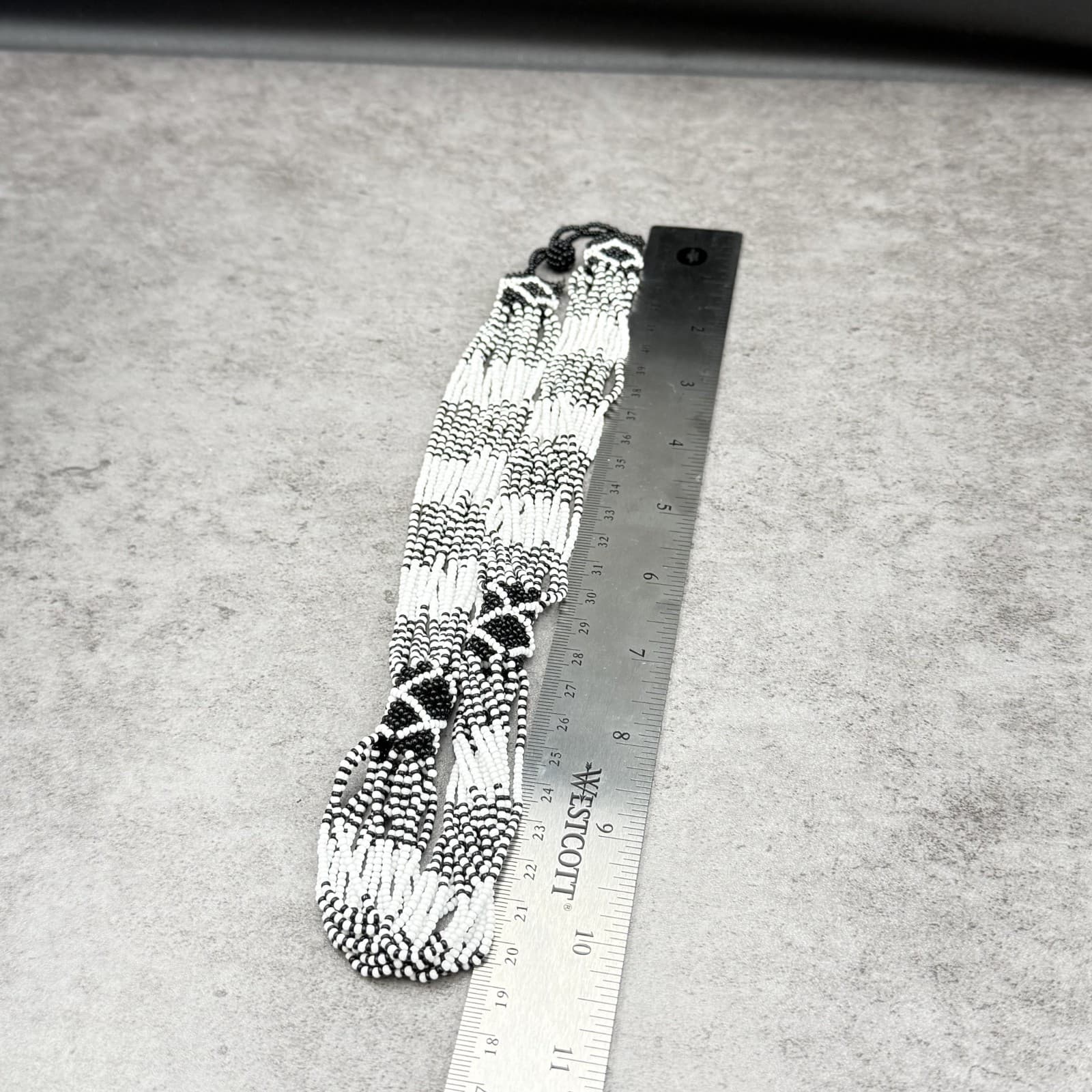 Vintage Black White Seed Bead Multi-Strand Necklace Tribal Boho Statement - Thumbnail 14