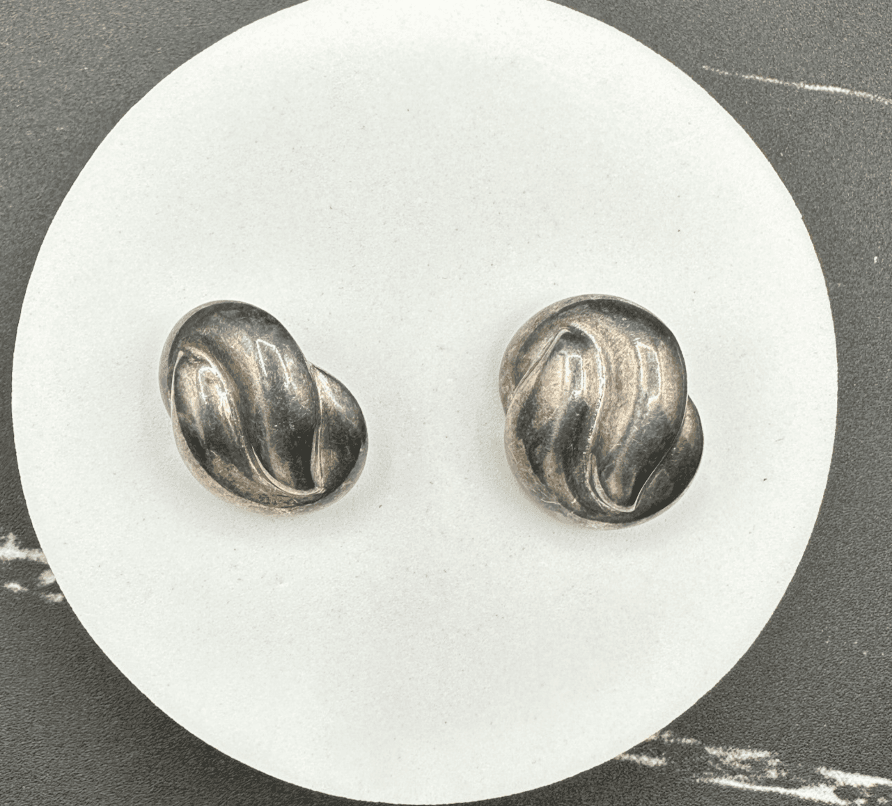 Vintage 90s Silver Tone Knot Post Earrings Modernist Abstract Dome Stud Jewelry - Image 1