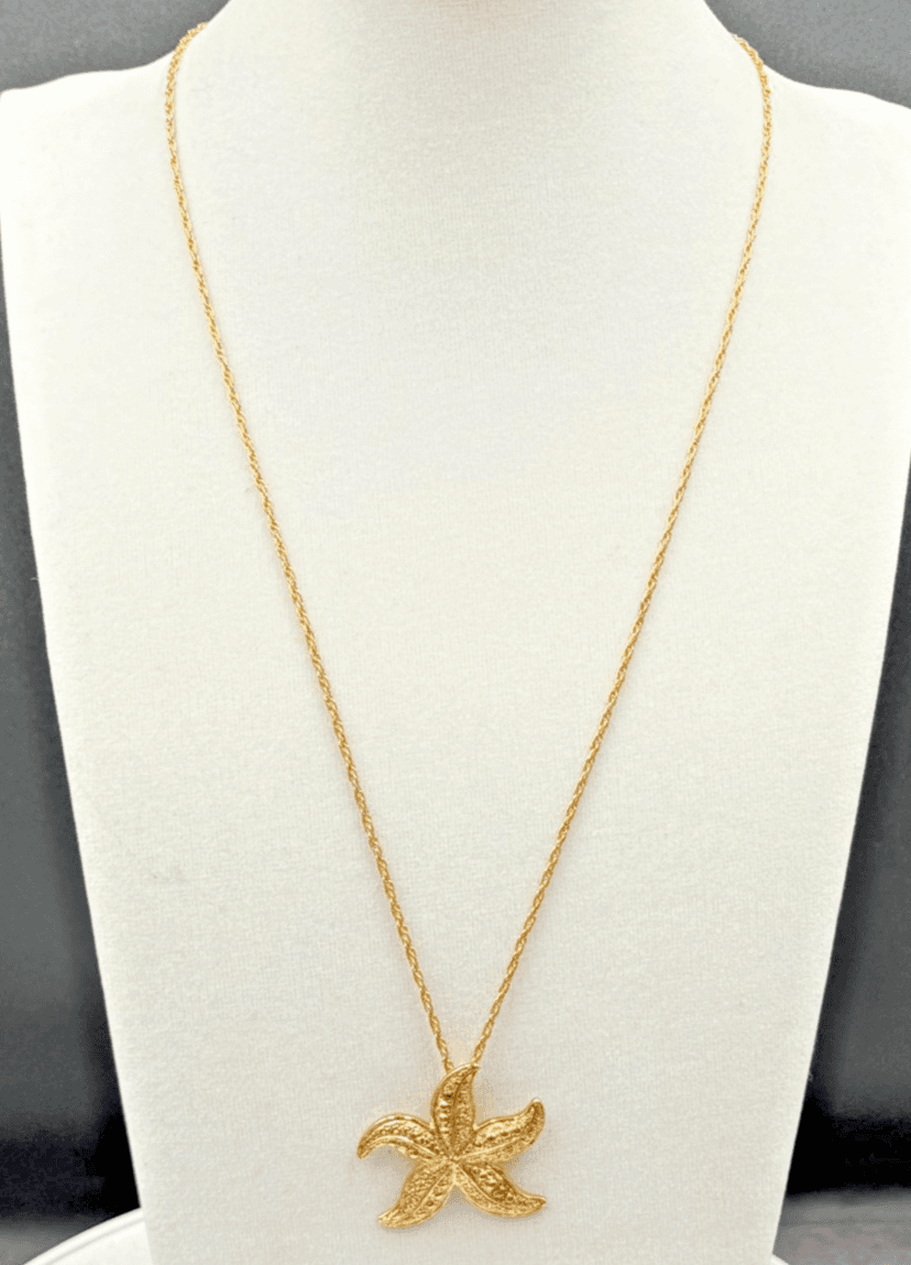 Vintage Gold-Tone Starfish Pendant Necklace Coastal Beachy Charm - Thumbnail 2