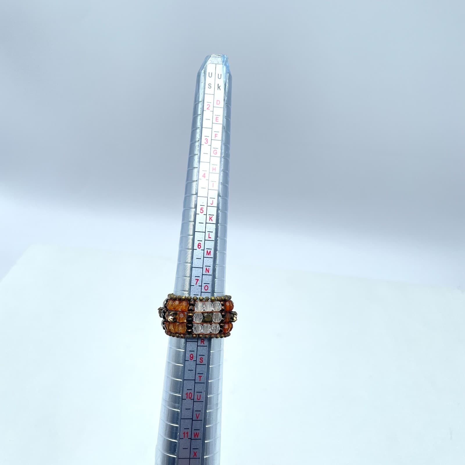 Vintage Bronze-Tone Amber Clear Brown Rhinestones Faceted Glass Beads Ring - Thumbnail 2