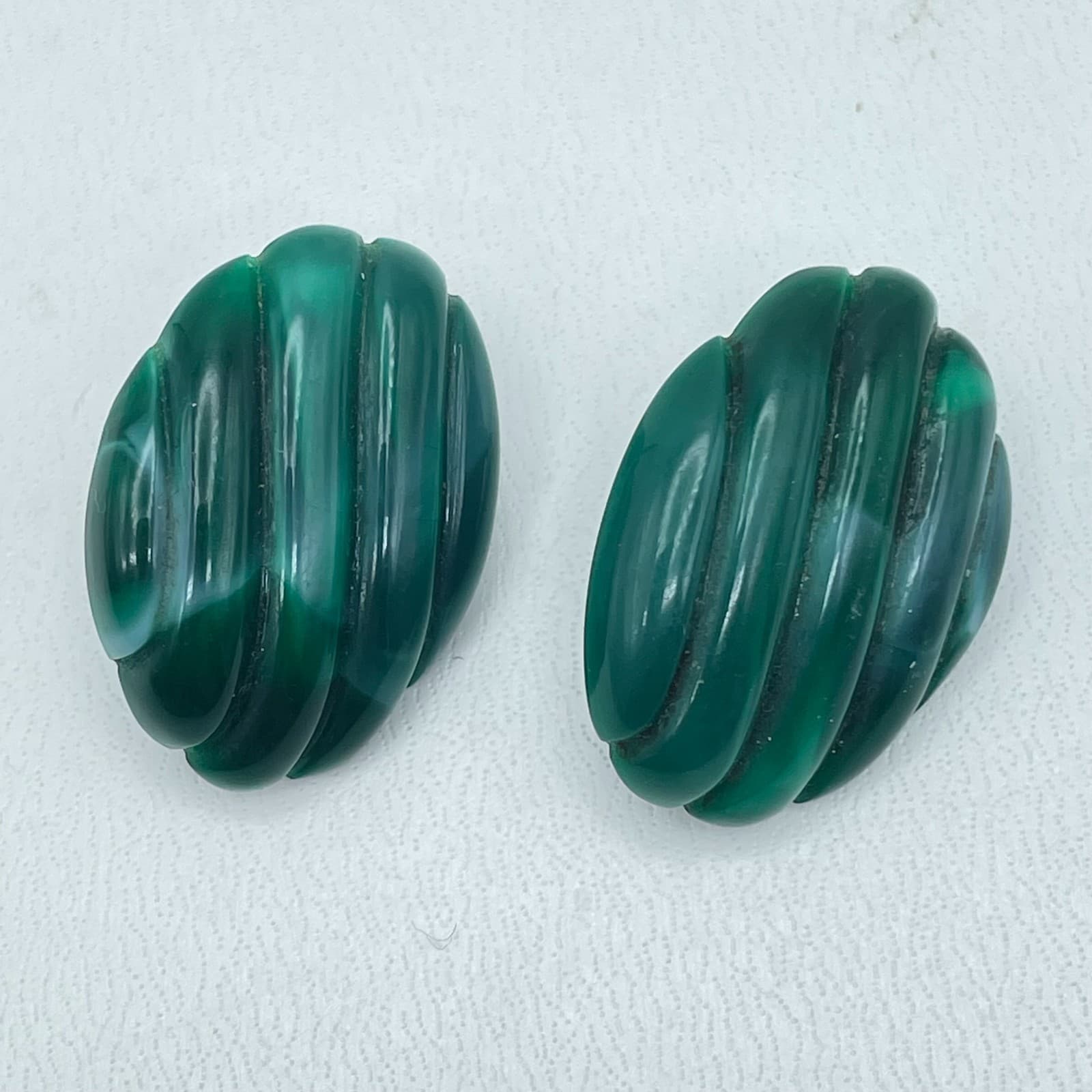 Lot of 3 VTG Silver-Tone Malachite-Style Green Burgundy Button Stud Earrings - Thumbnail 4