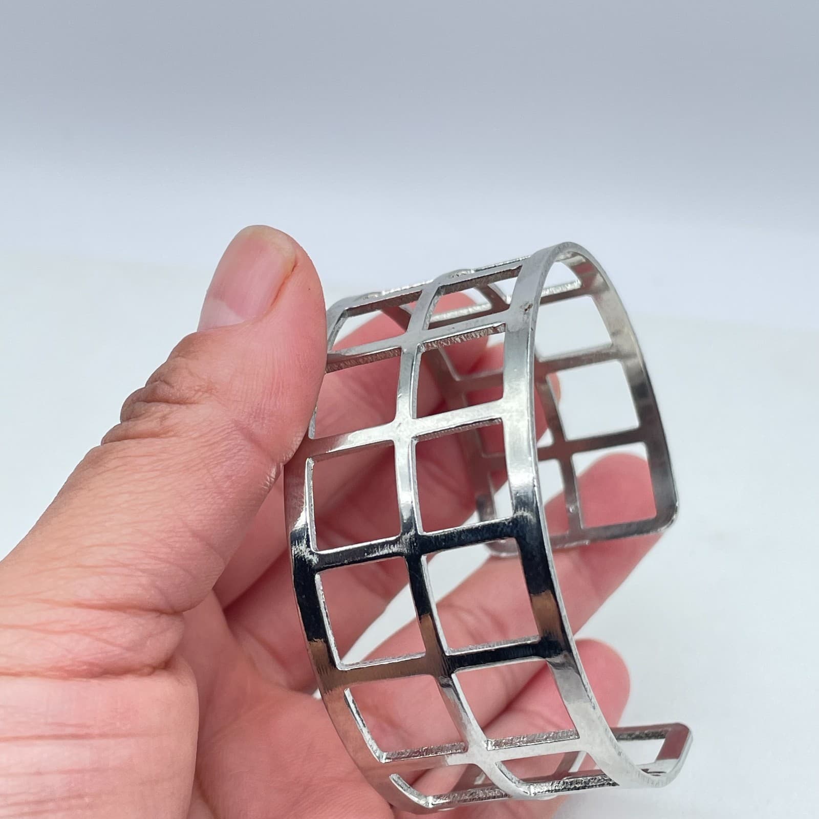 Fashion Adjustable Silver-Tone Classic Cut-Out Window Selma Bridge Cuff Bracelet - Thumbnail 3