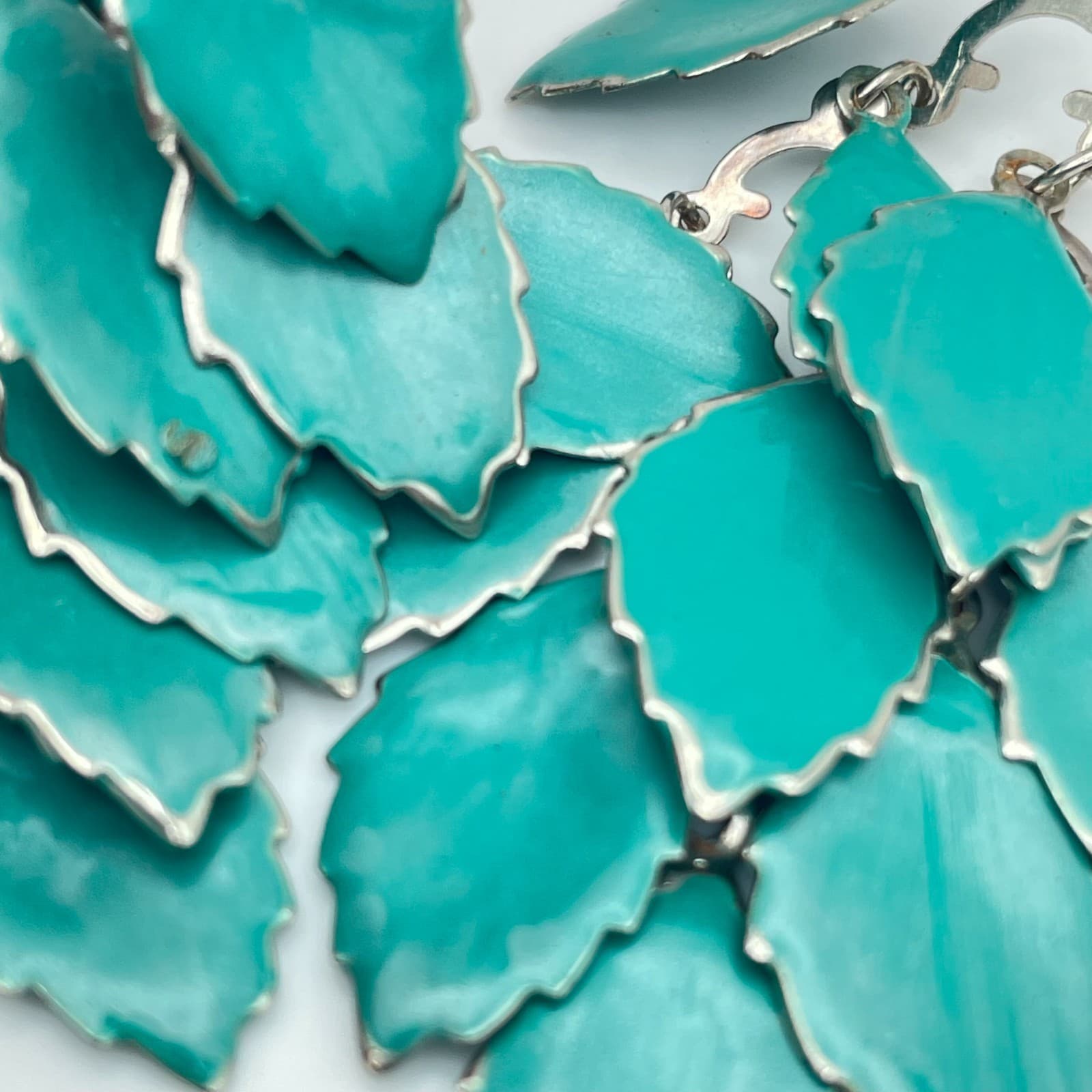 Boho Silver-Tone Turquoise-Colored Metal Multi Leaf Dangle French Hook Earrings - Thumbnail 9