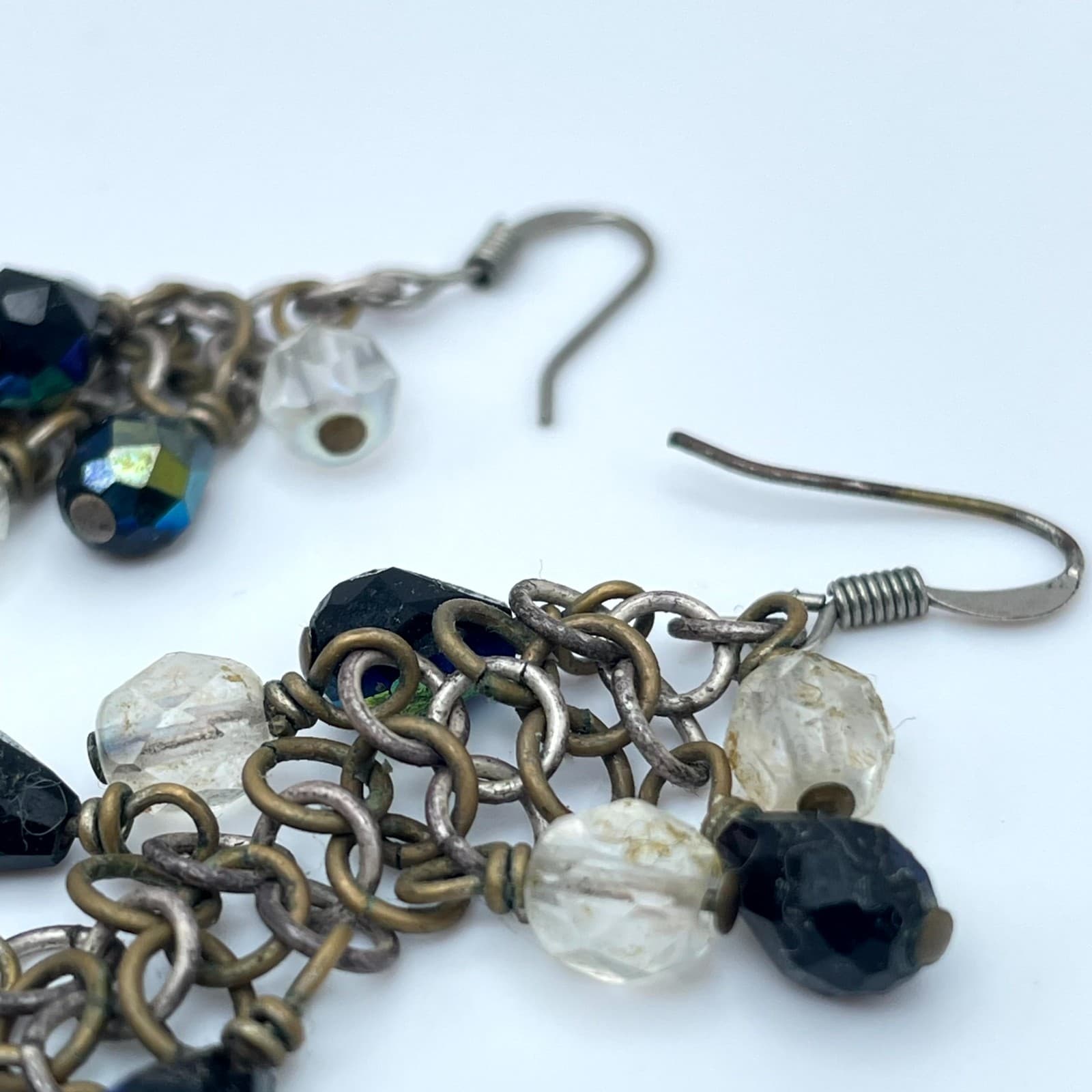 Gothic Bronze-Tone Clear Faceted Crystal Beads Artisan Dangle Chain Earrings - Thumbnail 5