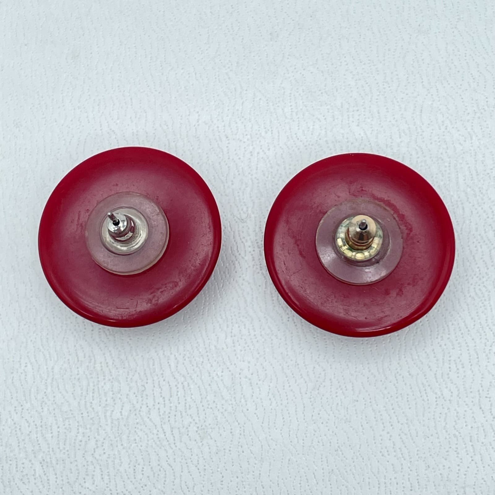 Lot of 3 VTG Silver-Tone Malachite-Style Green Burgundy Button Stud Earrings - Thumbnail 6