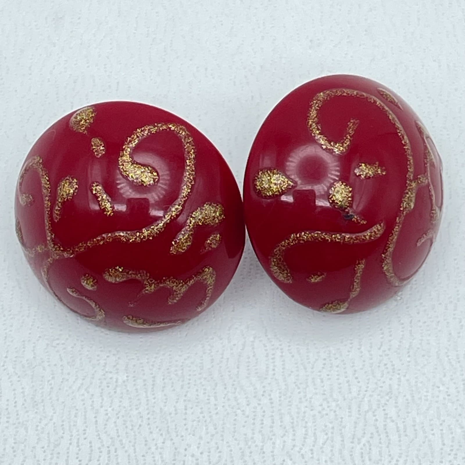 Lot of 3 VTG Silver-Tone Malachite-Style Green Burgundy Button Stud Earrings - Thumbnail 7