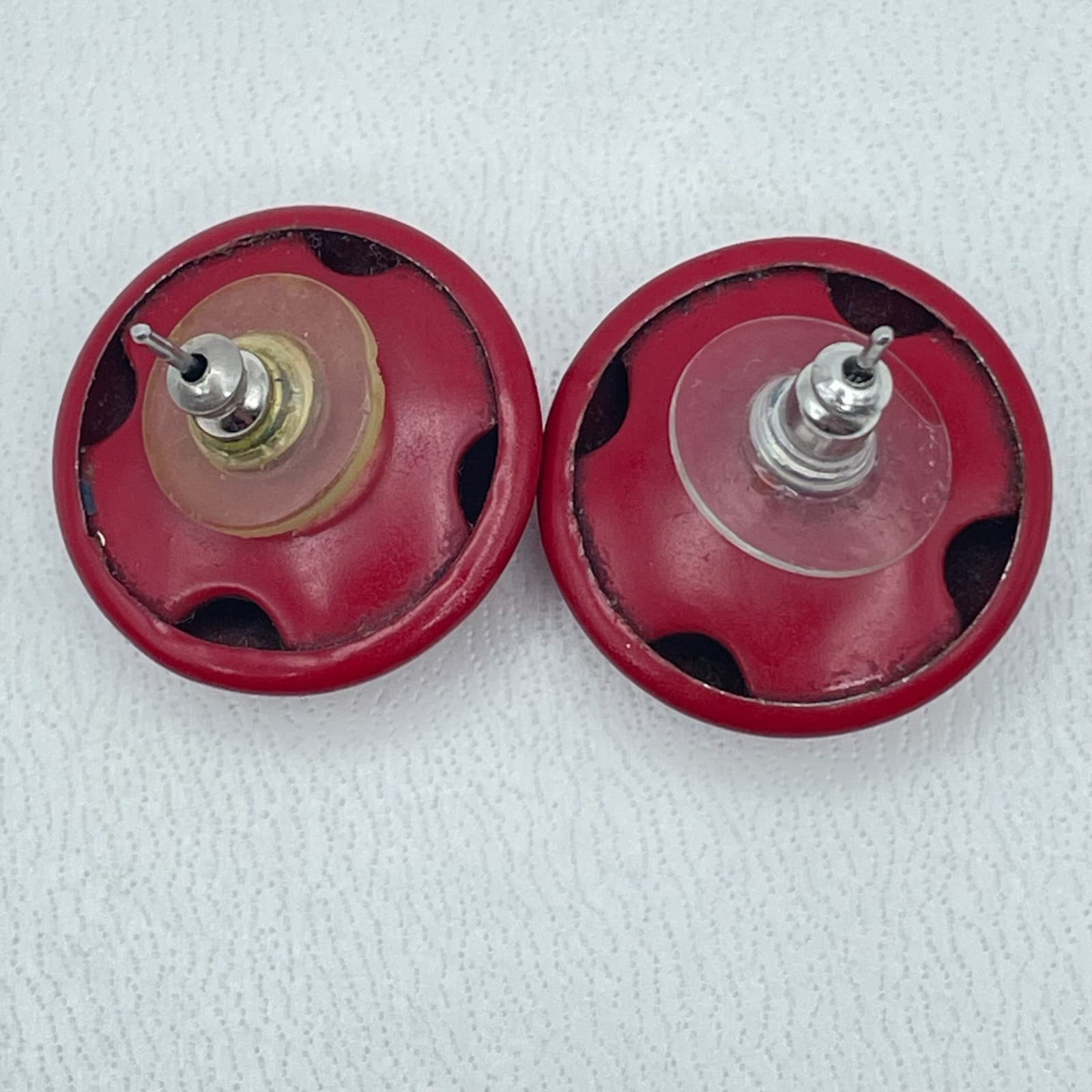 Lot of 3 VTG Silver-Tone Malachite-Style Green Burgundy Button Stud Earrings - Thumbnail 9